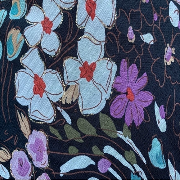 Dark floral sleeveless keyhole ruffle neck top spring summer fall feminine boho - Picture 5 of 11